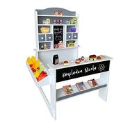 Coemo Magasin Nicola - Poste de travail pour enfants en bois, kiosque avec comptoir, tableau, comptoir latéral et tiroir, stand de marché comme un super cadeau, gris