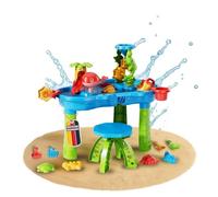 Coemo Narius L Table de jeu à sable et à eau, 1 tabouret, table à eau, pour jeux d'eau, extérieur, balcon et jardin, table de boue avec jouets de bac à sable, seau, pelle, arrosoir, roue à eau