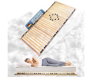 Coemo Sommier à lattes stable 7 zones Basic | Cadre à lattes fixe 90 x 200 cm | 28 lattes | Embouts en duo | Réglage de la dureté réglable en 5 positions | Cadre de lit en hêtre | Fabriqué en Europe