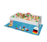 Coemo Table de jeu blanche avec kit de 90 pièces Train en bois, jouet de motricité - avec plateau de table amovible réversible, piste, train, cadeau pour tout-petits, garçons et filles à partir de 3