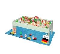 Coemo Table de jeu verte avec kit de 90 pièces Train en bois, jouet de motricité - avec plateau de table amovible réversible, piste, train, cadeau pour tout-petits, garçons et filles à partir de 3 ans