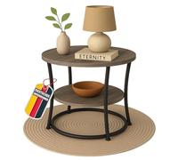 Coemo Tamy Table d'appoint grise avec 2 niveaux Ø 55 cm x 55 cm - Forme ronde, aspect bois et cadre en métal - Table basse en métal - Chambre à coucher, couloir et table de salon - Table basse et