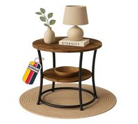 Coemo Tamy Table d'appoint marron avec 2 niveaux Ø 55 cm x 55 cm - Forme ronde, aspect bois et cadre en métal - Table basse en métal - Chambre à coucher, couloir et table de salon - Table basse et