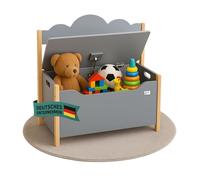 Coemo Trudi Coffre à jouets avec banc en bois gris 60 × 26 × 55 cm - Banc pour chambre d'enfant avec espace de rangement, coffre à jouets avec charnière de sécurité, hauteur d'assise adaptée aux