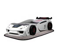Coemo Vento Lit de voiture pour enfant - Blanc - 90 x 200 cm - Design voiture de course - Avec sommier à lattes et phares LED - Idéal pour les petits coureurs - Dimensions (L x l x H) : 260 x 109 x 60