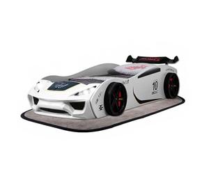 Coemo Vento Lit de voiture pour enfant - Blanc - 90 x 200 cm - Design voiture de course - Avec sommier à lattes et phares LED - Idéal pour les petits coureurs - Dimensions (L x l x H) : 260 x 109 x 60
