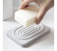 Coengwui Porte-savon en diatomite pour organisateur de cuisine, support d'évier à séchage rapide pour éponge, brosse, brosse à dents - Plateau en pierre à absorption rapide (gris clair, 12,2 x 7,9 cm)