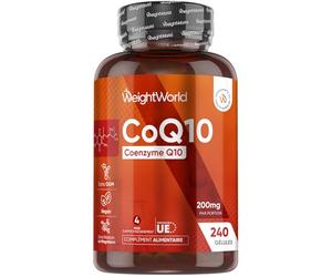 Coenzyme Q10 200mg, 240 Gélules Vegan, Ubiquinone CoQ10 Précurseur de l'Ubiquinol Q10 Coenzyme sans Gluten et sans Stéarate de Magnésium, pour 4 Mois d'Approvisionnement