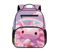 COEQINE Axolotl Sac à dos pour filles de 4 à 6 ans avec porte-bouteille d'eau, sac à bandoulière, sac à dos, sac à dos, 34,2 cm, Axolotl Rainbow Ice Cream Rose