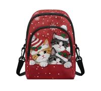 COEQINE Carteras Para Mujer Sac à main de Noël pour femme avec sangle pour téléphone portable, Chat mignon de Noël rouge Kawaii