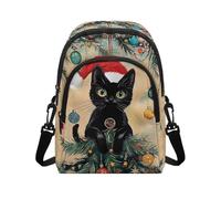 COEQINE Carteras Para Mujer Sac à main de Noël pour femme avec sangle pour téléphone portable, Lumières de chat noires imprimées sapin de Noël