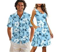 COEQINE Chemises assorties pour couples, chemises bohèmes bleues amusantes sans manches pour femmes, robe d'été avec poche, taille S à 5XL