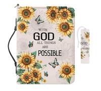 COEQINE Couverture de bible extra large pour femme en cuir imperméable avec étui de transport pour sac à main résistant aux taches de tournesol, cadeau chrétien