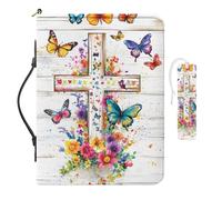 COEQINE Couverture de Bible papillon pour femme de taille moyenne 26,9 x 19,1 x 5,1 cm, marque-page imperméable et croix florale, étui de protection en cuir pour les amateurs de livres, accessoires