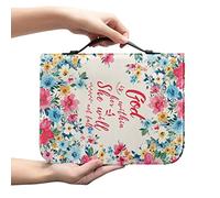 COEQINE Couverture de la Bible à fleurs pour femme, God is Within Her She Will Not Fall Imprimer Sac d'église en cuir imperméable avec poignées 17,8 x 26,5 cm