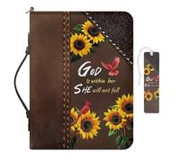 COEQINE Couverture de la Bible en cuir avec motif tournesol pour femme, imperméable, avec poignées « God is Within Her She Will Not Fall », sac à main d'église, taille L