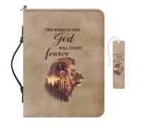 COEQINE Couverture de la Bible Lion en cuir pour homme, « The Word of Our God Will Stand », étui de Bible occidental avec poignées - Imperméable - Protection de livre pour les amateurs de livres, sac