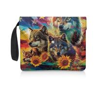 COEQINE Couverture de livre lavable avec motif loup et drapeau américain pour livres de poche, couverture rigide, accessoires de livres portables