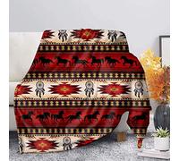 COEQINE Couverture en flanelle douce, chaude et légère pour enfants, motif cheval tribal amérindien, rouge, pour canapé, lit, canapé