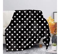 COEQINE Couverture en flanelle ultra douce et légère à pois pour canapé, lit, couverture réversible pour femme, noire