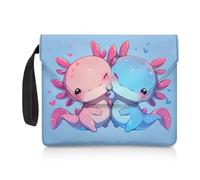 COEQINE Couvertures de livre lavables en forme d'animal Axolotl - Grande poche avec poche pour stylo - Accessoires de voyage portables - Bleu