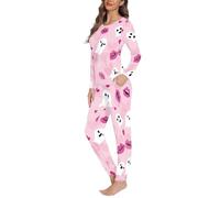COEQINE Ensemble de pyjama rose d'Halloween pour femmes, survêtement doux, à manches longues et pantalon long avec poche, tailles TP-6XL, Pink Ghost Kiss Cute, 6XL