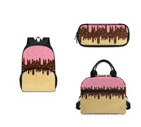 COEQINE Ensemble sac à dos pour filles de 6 à 8 ans avec sangle, boîte à déjeuner et trousse à crayons, sac à déjeuner portable pour collège et lycée, Ice Crean Summer