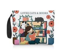 COEQINE Étui à livres avec poche, pour les amateurs de livres, de chats et de femmes, à la recherche de livres, de livres, de documents, pochette portable avec bouton, accessoires de livre portables