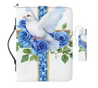 COEQINE Étui de bible pour filles de 8 à 12 ans - Couverture de la Bible en cuir imperméable avec fermeture éclair - Motif rose bleue - 23 x 17 x 4 cm
