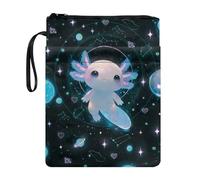 COEQINE Étui de voyage pour femmes, adolescentes, galaxie, axolotl, pochette homme femme, sac en tissu lavable avec sangle et poche zippée, cadeaux d'anniversaire pour les amoureux