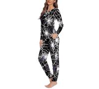 COEQINE Goth Design Ensemble de pyjama 2 pièces pour femme, vêtements de nuit, vêtements de nuit, survêtements d'Halloween à col rond, grande taille XS-6XL, Toile d'araignée noire, M