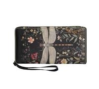 COEQINE Grand porte-cartes de crédit pour femme en cuir avec longue fermeture éclair et dragonne pour anniversaire, Libellule florale., Décontracté