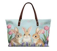 COEQINE Grand sac à main en cuir pour femme avec poignée sur le dessus, poignée sur le dessus et sangle pour voyage, travail, Lapin tulipe bleu clair, Large