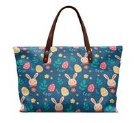 COEQINE Grand sac à main en cuir pour femme avec poignée sur le dessus, poignée sur le dessus et sangle pour voyage, travail, Lapin bleu foncé floral, Large