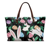 COEQINE Grand sac à main en cuir pour femme, sac à bandoulière avec poignée sur le dessus pour fête en boîte de nuit, Œufs de lapin colorés noirs, Large