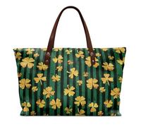 COEQINE Grand sac à main en cuir pour femme, sac à bandoulière avec poignée sur le dessus pour fête en boîte de nuit, Vert foncé jaune Lucky Leaves Irlande, Large