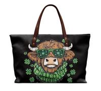 COEQINE Grand sac à main en cuir pour femme, sac à bandoulière avec poignée sur le dessus pour fête en boîte de nuit, Black Lucky Leaves Irlande Vache verte, Large