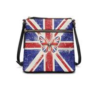 COEQINE Grand sac fourre-tout en cuir avec motif papillon pour femme, sac à bandoulière avec fermeture éclair, motif Union Jack, Motif Union Jack Burst Butterfly