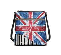 COEQINE Grand sac fourre-tout en cuir avec motif papillon pour femme, sac à bandoulière avec fermeture éclair, motif Union Jack, Piano Union Jack