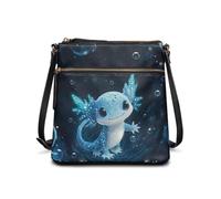 COEQINE Grand sac fourre-tout en cuir avec motif papillon pour femme, sac à bandoulière avec fermeture éclair, motif Union Jack, Axolotl céleste
