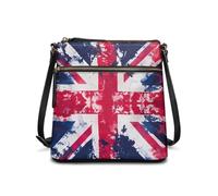 COEQINE Grand sac fourre-tout en cuir avec motif papillon pour femme, sac à bandoulière avec fermeture éclair, motif Union Jack, Drapeau britannique noir et blanc
