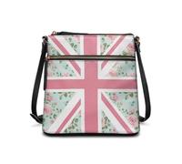 COEQINE Grand sac fourre-tout en cuir avec motif papillon pour femme, sac à bandoulière avec fermeture éclair, motif Union Jack, Vintage Floral Pastel Union Jack