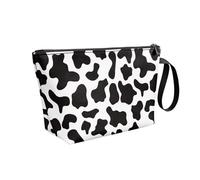 COEQINE Grande trousse de maquillage de voyage pour femme en cuir synthétique imperméable avec fermeture éclair et poignée zippée, imprimé vache, Trousse de toilette