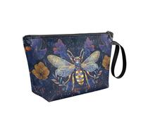 COEQINE Grande trousse de maquillage de voyage pour femme en cuir synthétique imperméable avec fermeture éclair et poignée zippée, Violet Bee Boho Floral, Trousse de toilette