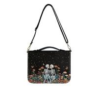 COEQINE Housse de bible en cuir noir avec bandoulière pour femme - Grande capacité - Motif champignon et floral - Taille XXL - Avec poignées pour livre de voyage - Couverture rigide de protection pour