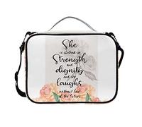 COEQINE Housse de bible en marbre avec sangle pour homme et femme, housse de livre lavable pour sac d'église léger avec poche zippée, Fleur de rose avec force et dignité, Taille unique