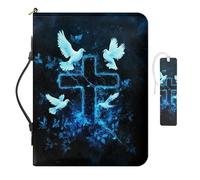 COEQINE Housse de bible pour femme - Grande taille - En cuir - Motif colombes - Avec poignées - Noir - Style gothique - Cadeau chrétien - Durable - Imperméable - Marque-page - Sac à main fourre-tout