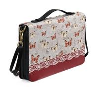 COEQINE Housse de bible rétro en cuir avec motif papillon - Imprimé dentelle rouge et blanche - De haute qualité - Sac de transport pour la Bible avec fermeture éclair - Avec poignées et sangle