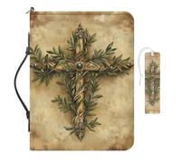 COEQINE Housse de Bible verte pour femme - Étui de protection en cuir avec poignées - Motif feuilles d'olivier et croix - Protection de livre pour les amateurs de livres pour femme - Avec marque-page