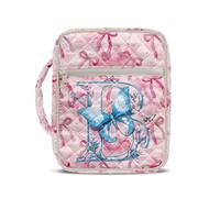 COEQINE Housse de protection personnalisée de la Bible avec initiale rose et papillon pour femme, sac fourre-tout matelassé pour grand livre de la Bible, sac à main pour couverture souple, tissu en